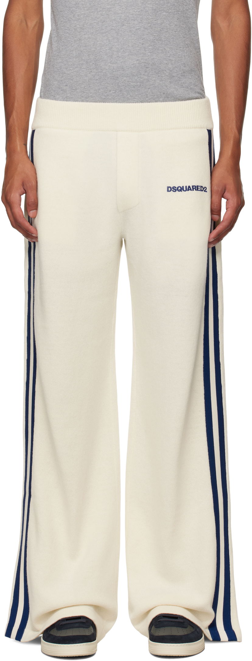 Trenirka DSQUARED2 Dsquared2 Knit Sweatpants with Side Stripes Bela | S74KB0927_D13051