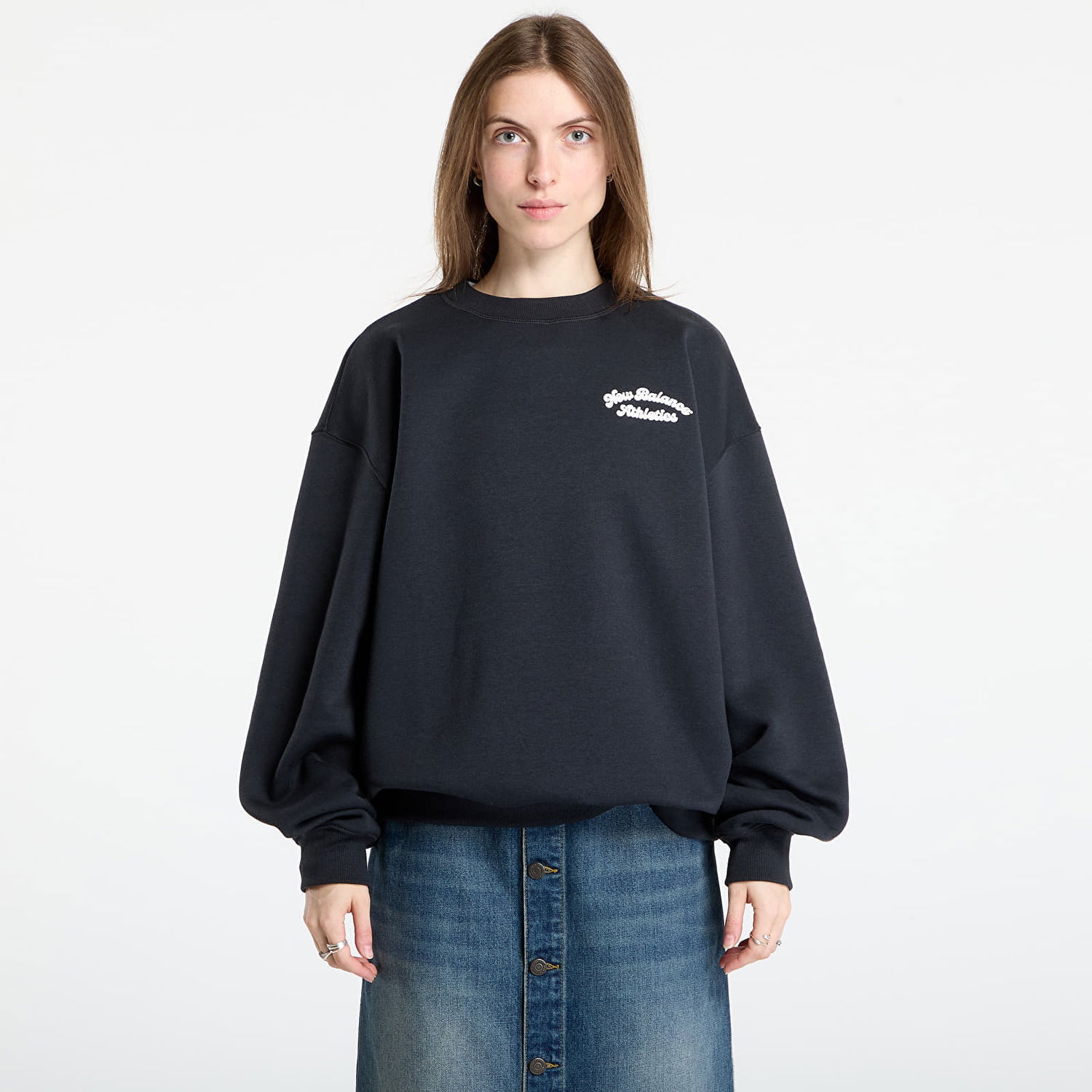 Pulover New Balance Sweatshirt Linear Heritage Fleece Crew Črna | WT53516BK, 0