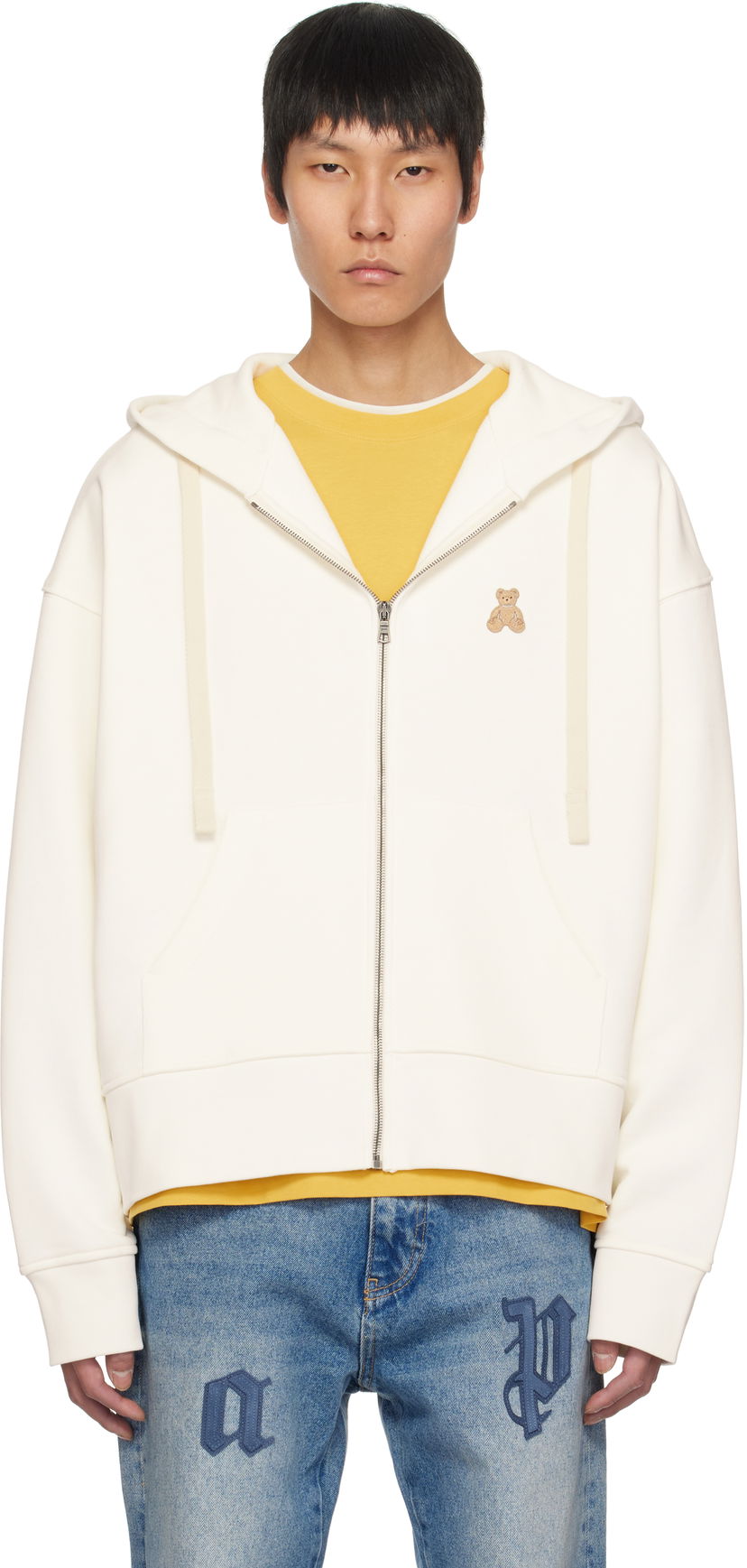 Pulover Palm Angels Palm Angels 'Bear in Mind' Zip-Up Hoodie Bela | PMBE021S25FLE0010360