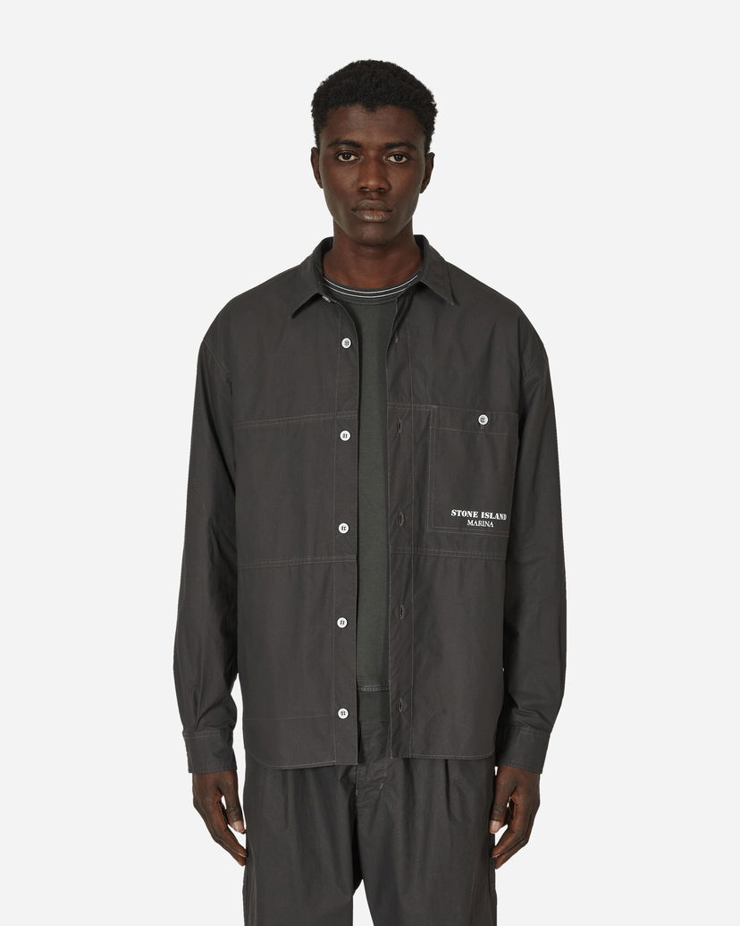 Srajce Stone Island Marina Pleated Cotton Canvas Overshirt Siva | 8015109X3 V0065