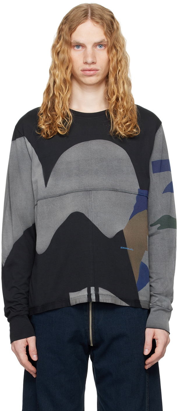 Majica Eckhaus Latta Lapped Long Sleeve T-shirt Črna | 302-EL-PF24-M - MYSTERY