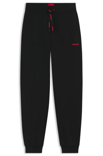 Trenirka BOSS Cotton-blend Tracksuit Bottoms with Embellished Drawstring and Leg Detail Črna | 50556326