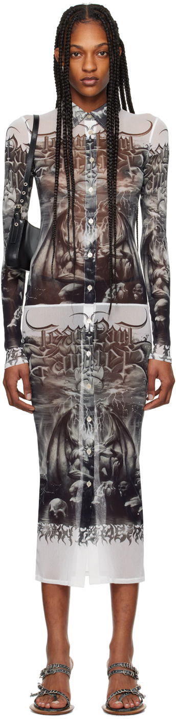 Obleke Jean Paul Gaultier Jean Paul Gaultier 'The Diablo' Print Mesh Midi Dress Bela | 24/25-F-RO095-T546-0100