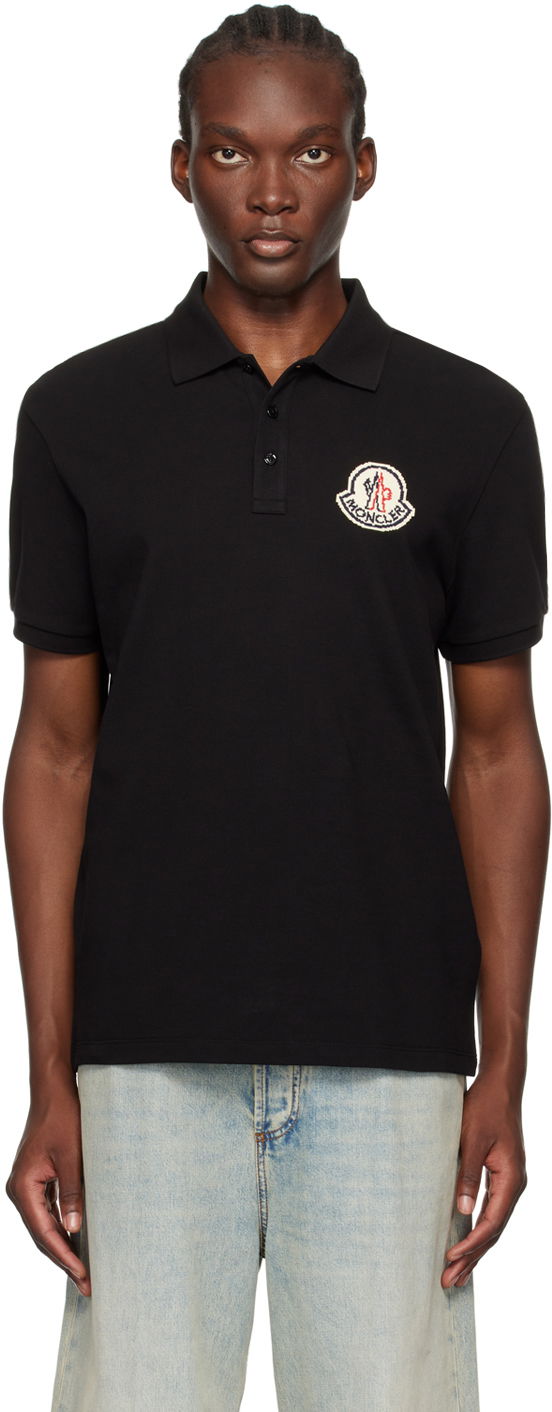 Polo majica Moncler Black Logo Patch Polo Črna | J20918A0000589A16