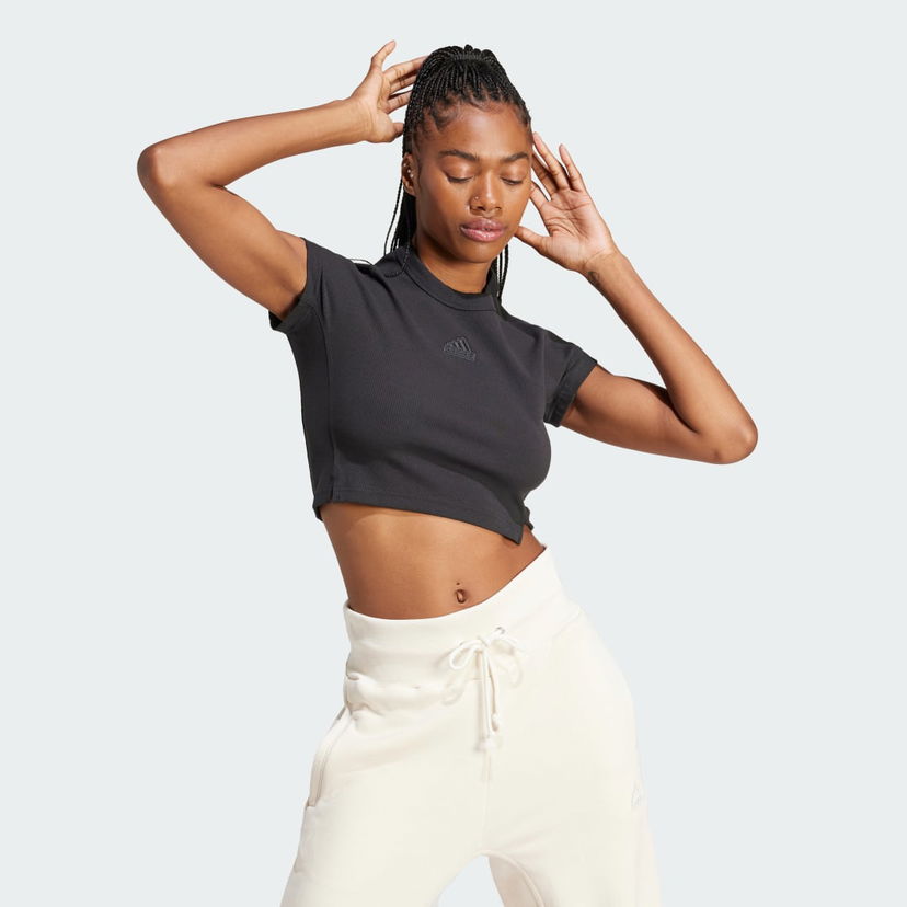 Krop-top adidas Performance adidas Sportswear Lounge Ribbed Crop Črna | IT2547