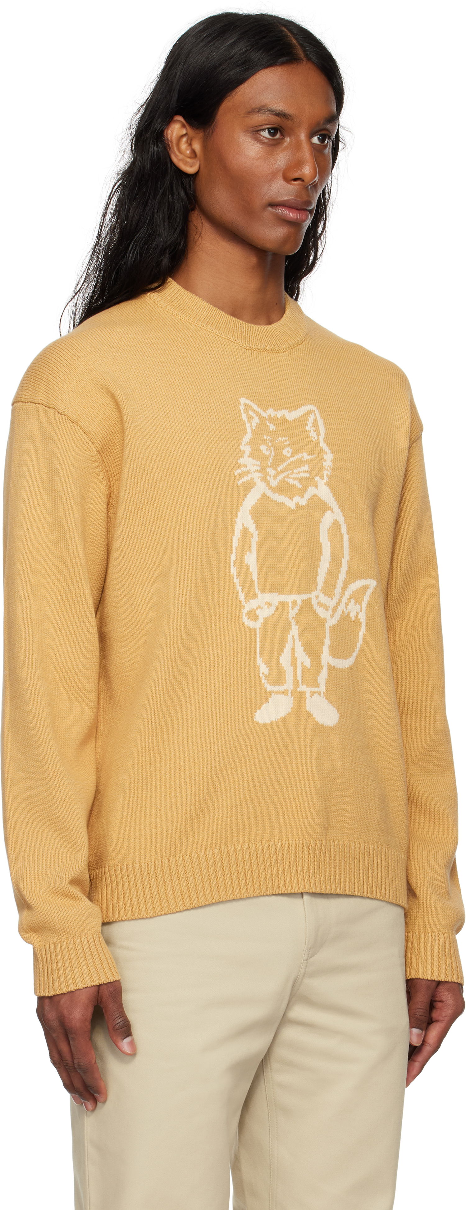Pleteni pulover MAISON KITSUNÉ Maison Kitsuné Dressed Fox Intarsia Sweater Rumena | OM00802KT1030, 1