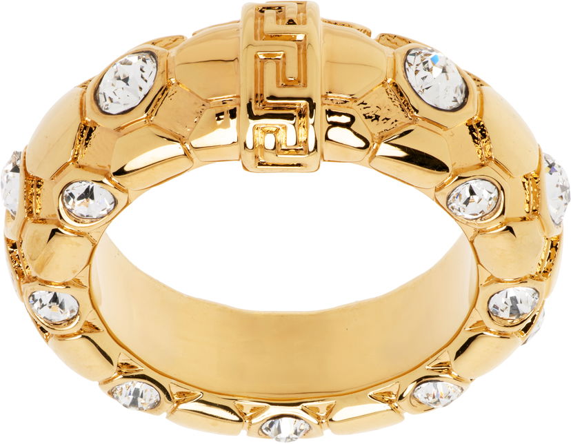 Prstan Versace Versace Greca Crystal Embellished Gold-Tone Ring Kovinski | 1020545_1A00621