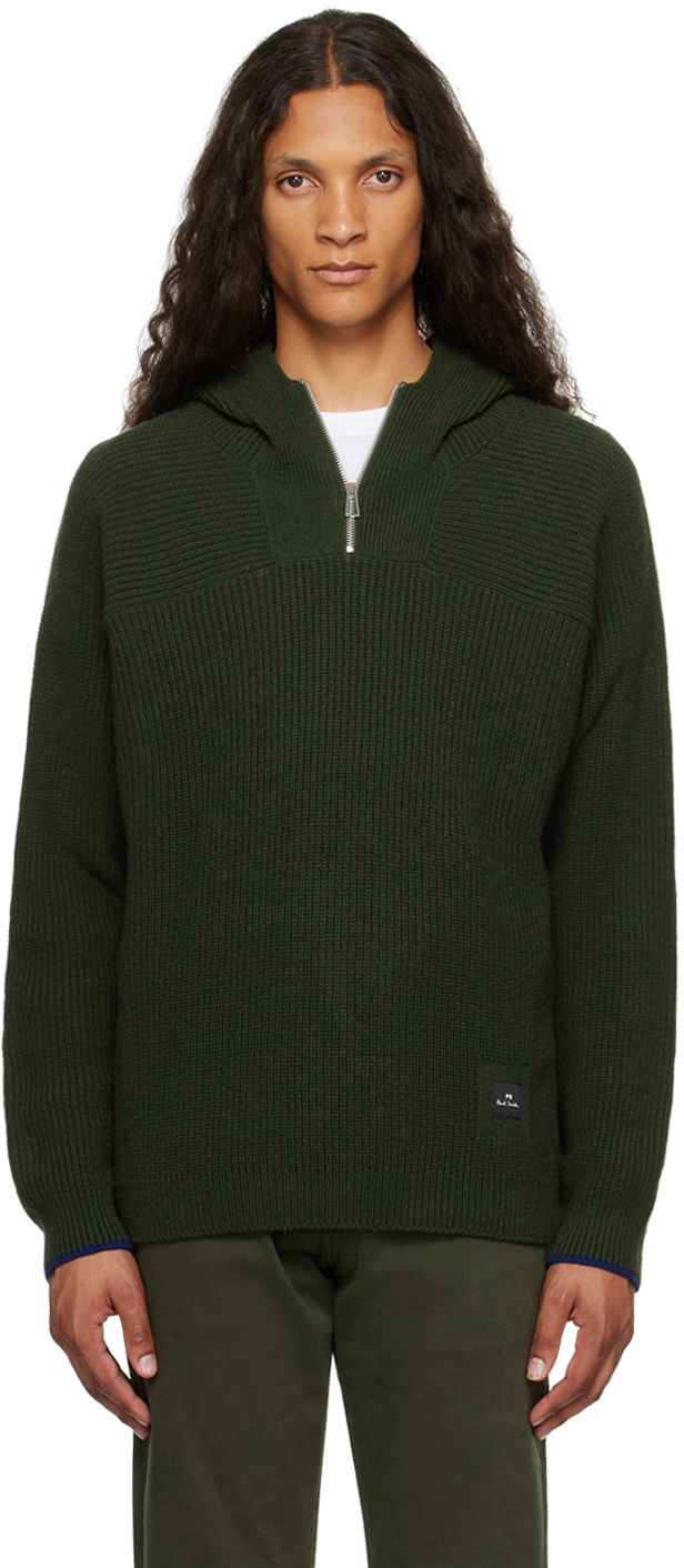 Pleteni pulover Paul Smith PS Paul Smith Half-Zip Knit Hoodie Zelena | M2R-234Y-L21938-39