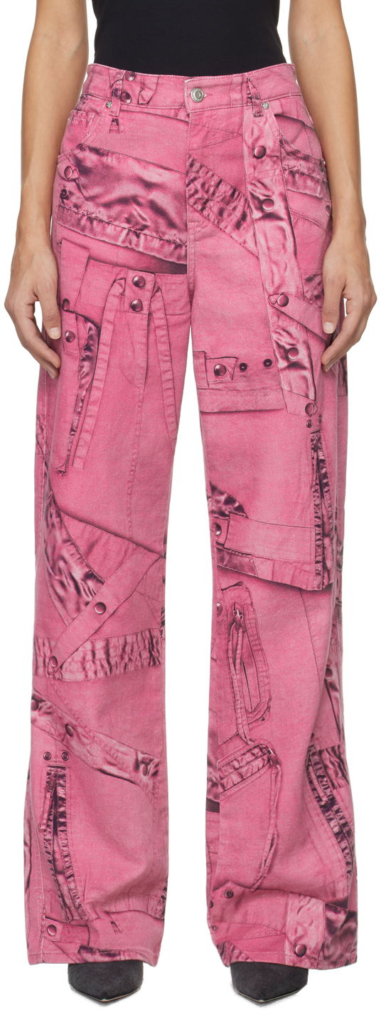Kavbojke Blumarine Blumarine Trompe L'œil Print Wide-Leg Jeans Roza | P422J128A
