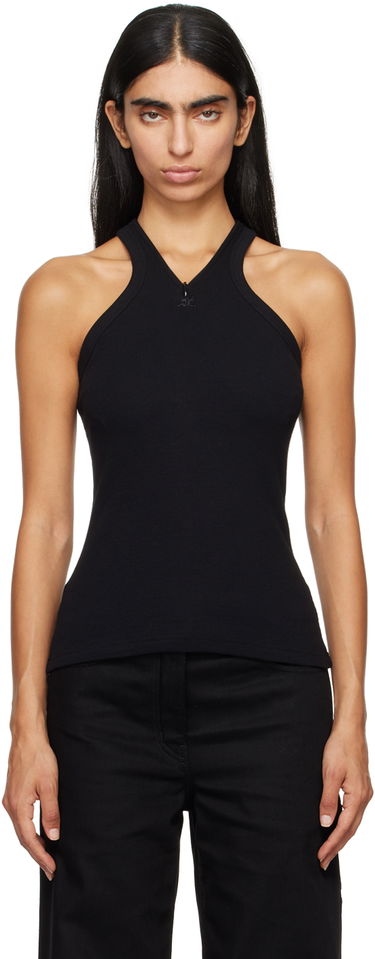 Majica brez rokavov Courrèges Black Fitted Zipped Tank Top Črna | 324JDE079JS0121, 0