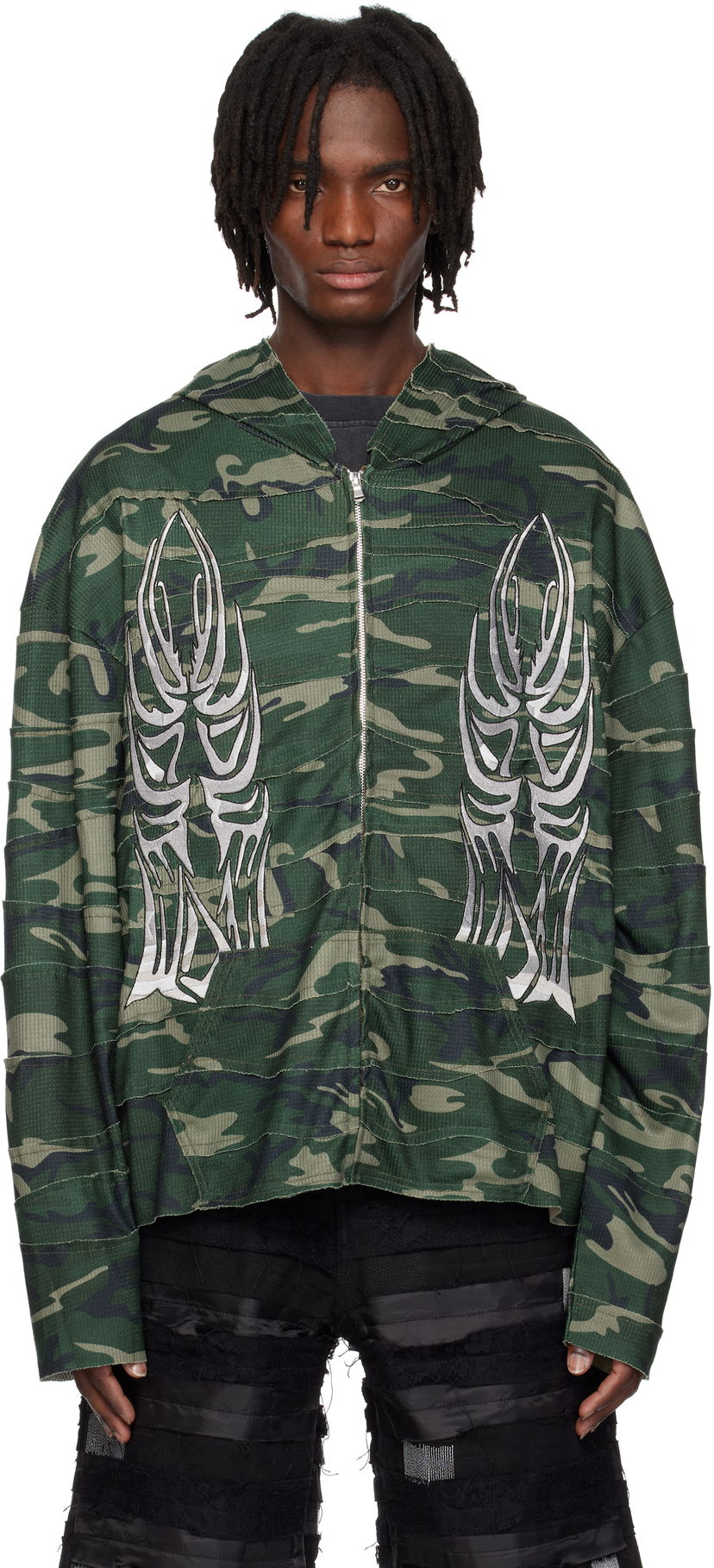 Pulover Who Decides War Who Decides War Winged Wavelength Camo Zip-Up Hoodie Zelena | 1110650011SS25