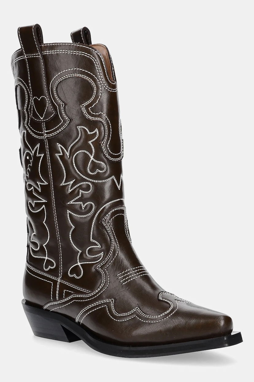 Superge in čevlji GANNI GANNI Mid Shaft Embroidered Western Boots Rjava | S3112