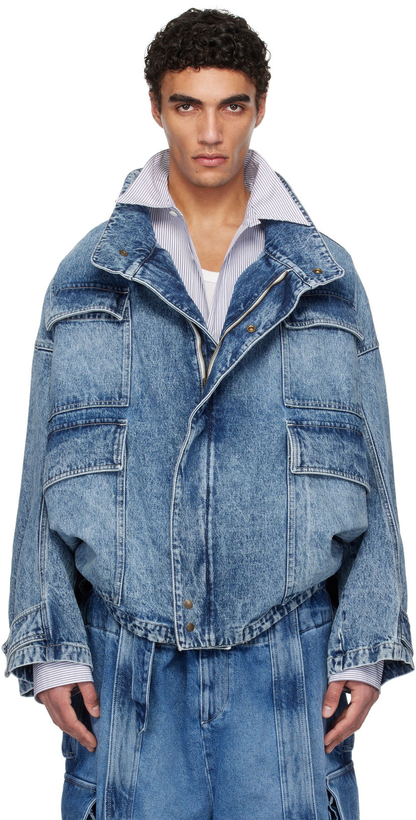 Jakna HED MAYNER Hed Mayner Flap Pocket Denim Jacket Modra | HMMA67024A-HA190