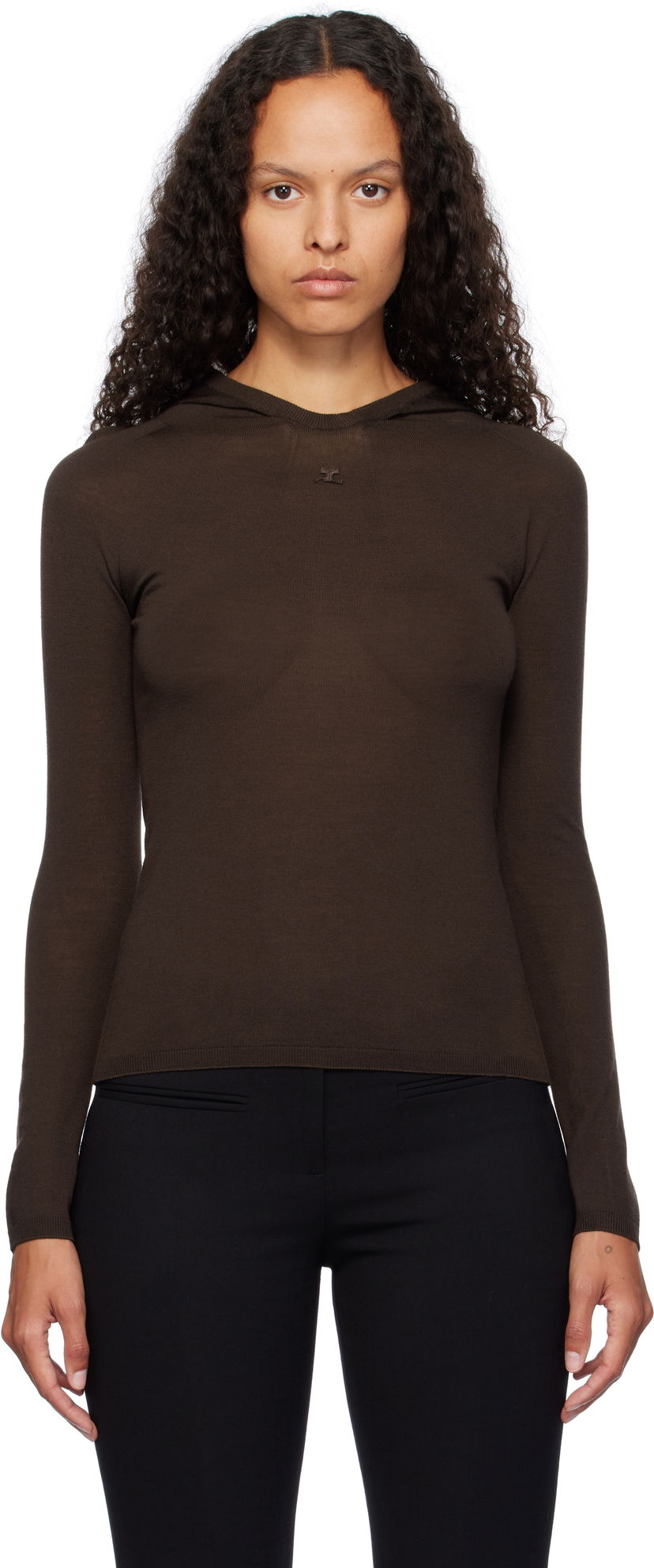 Pulover Courrèges Light Knit Hoodie Rjava | 424MPU200FI0060