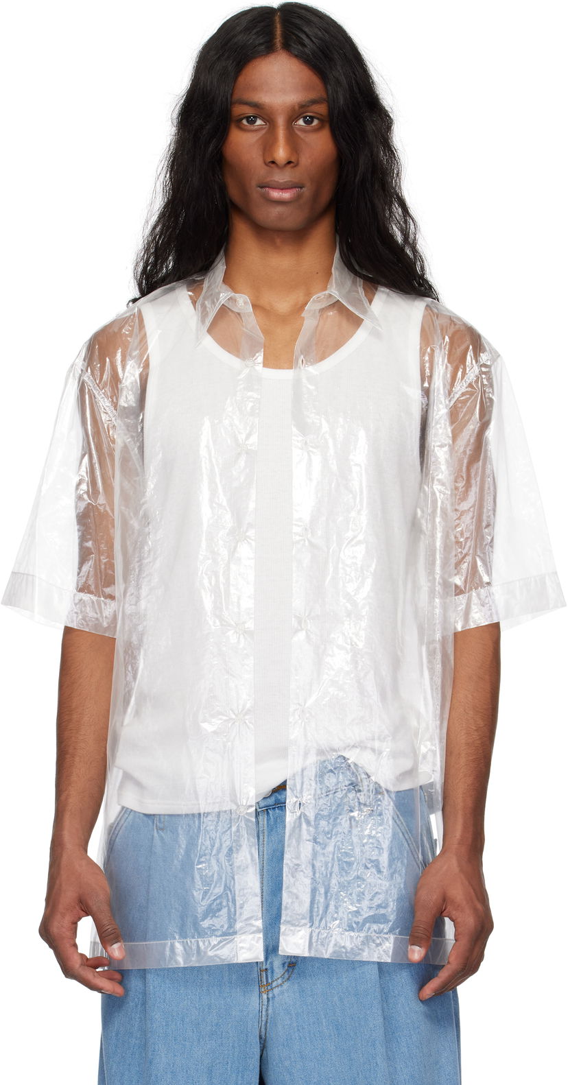 Srajce Dries Van Noten Dries Van Noten Transparent Nylon Button-Up Shirt Bela | 251-020700-1257