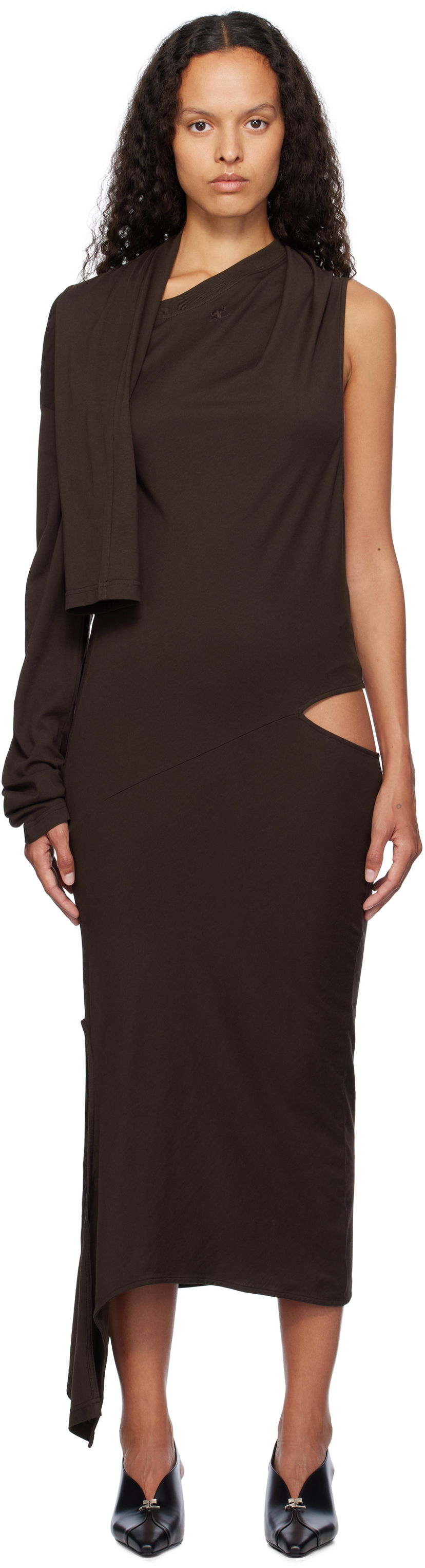 Obleke Courrèges Off Shoulder Midi Dress Rjava | 424JRO486JS0175