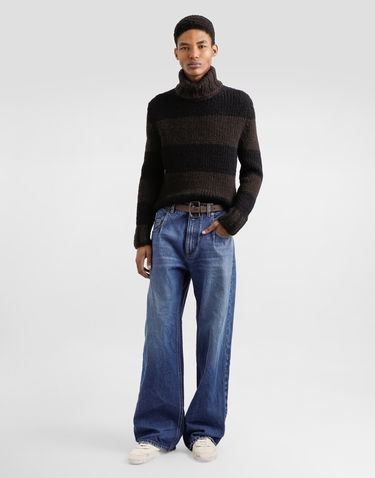 Pleteni pulover Dolce & Gabbana Dolce & Gabbana Wool Blend Striped Turtleneck Sweater Črna | GXW68TJGMBPN9869, 1