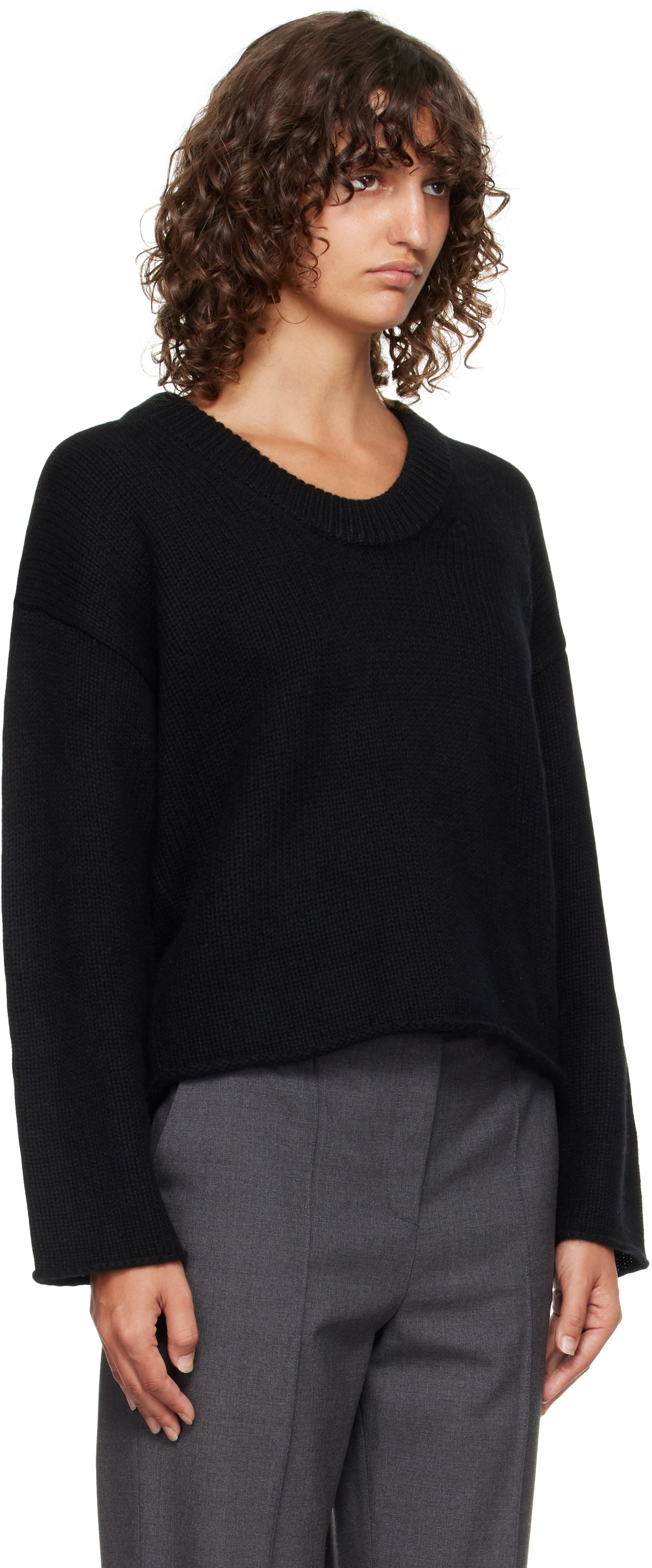 Pleteni pulover Loulou de Saison Loulou de Saison Derry Plunging U Neck Sweater Črna | DERRY, 1