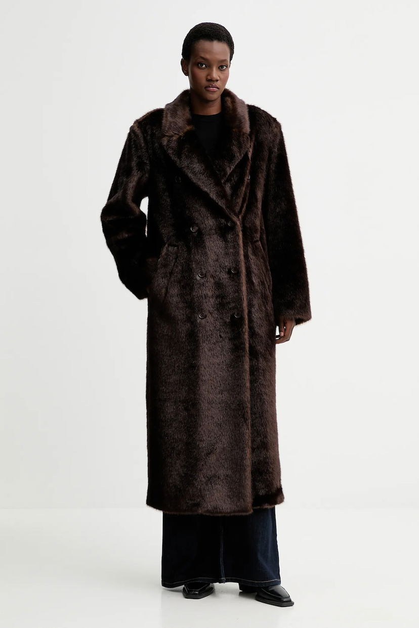 Plašči STAND STUDIO Maxi Double-Breasted Faux Fur Coat Harper Rjava | 66550.9395