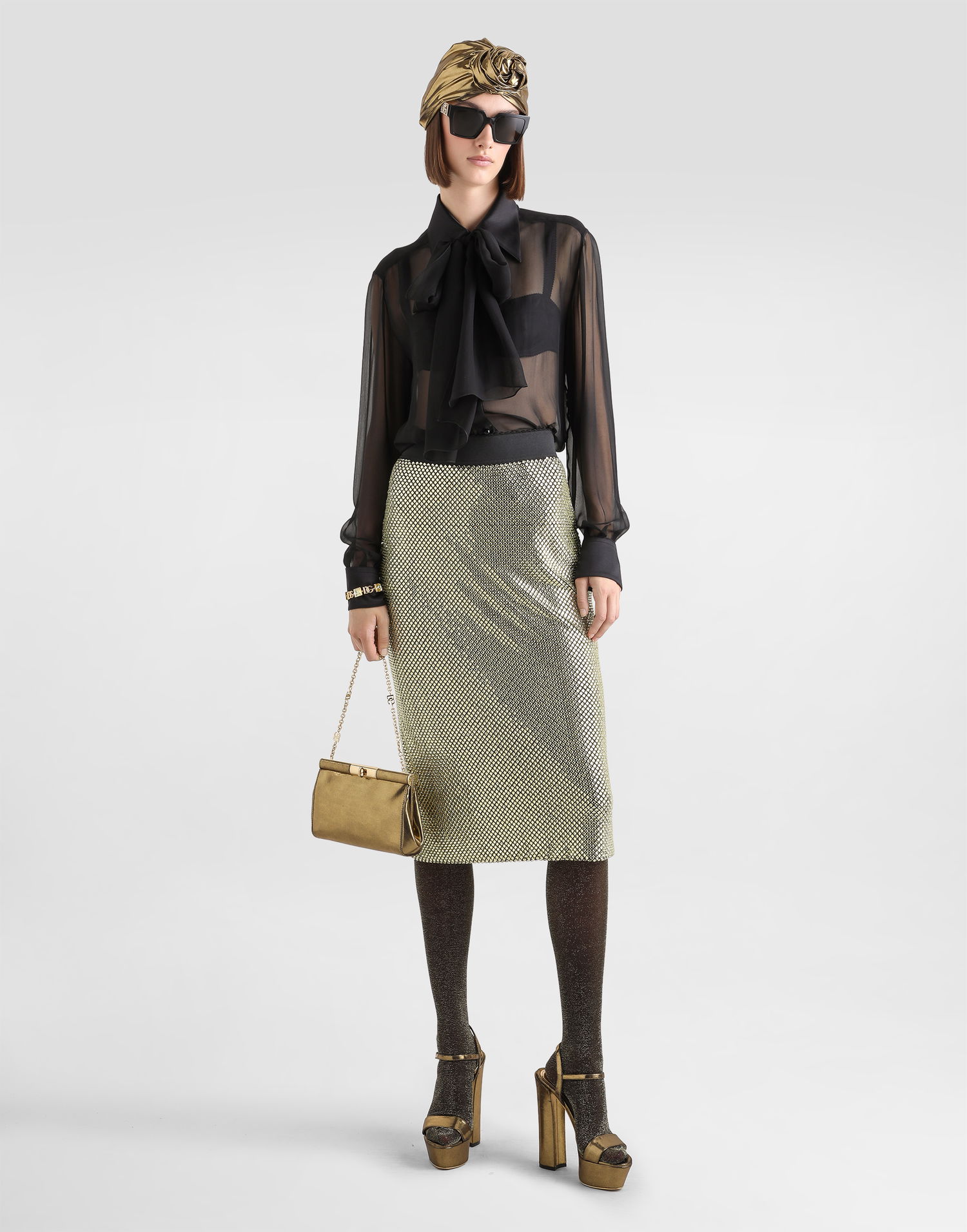 Krila Dolce & Gabbana Midi Pencil Skirt In Crystal Mesh Kovinski | F4C05ZFLSK3S0997, 1