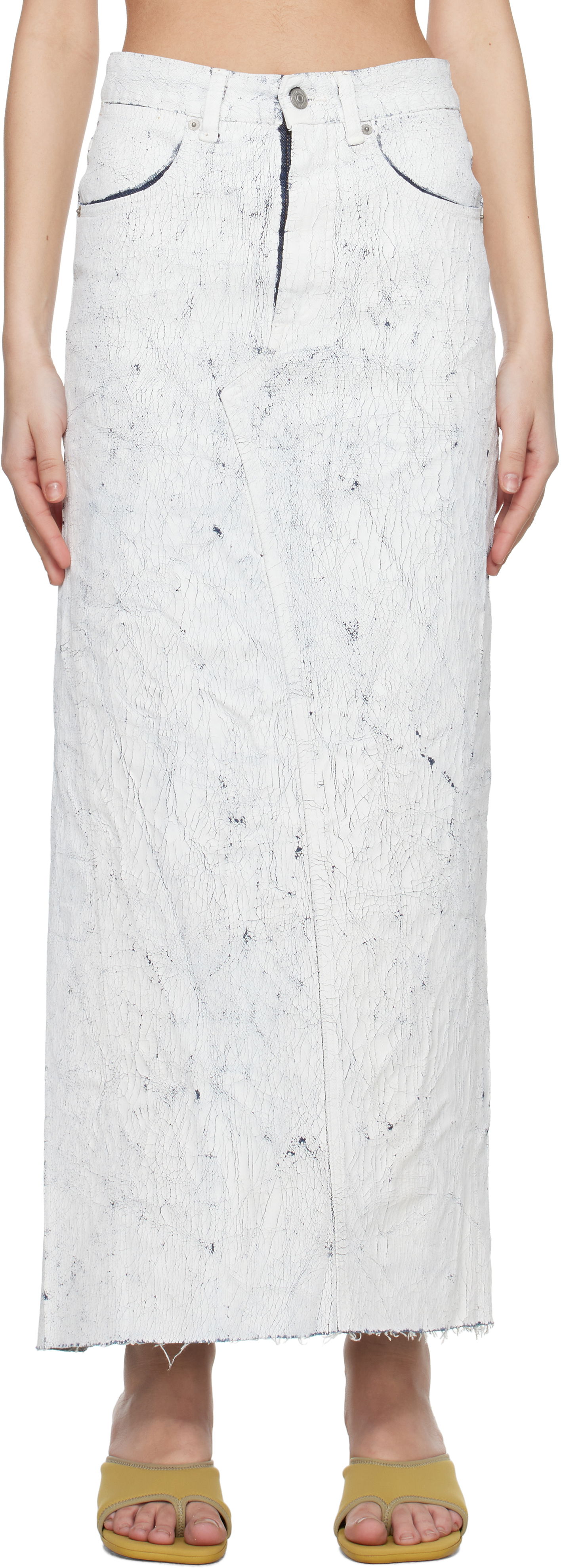 Krila Maison Margiela MM6 Maison Margiela Hand-Painted Denim Maxi Skirt Bela | S62MI0027 M30028, 0