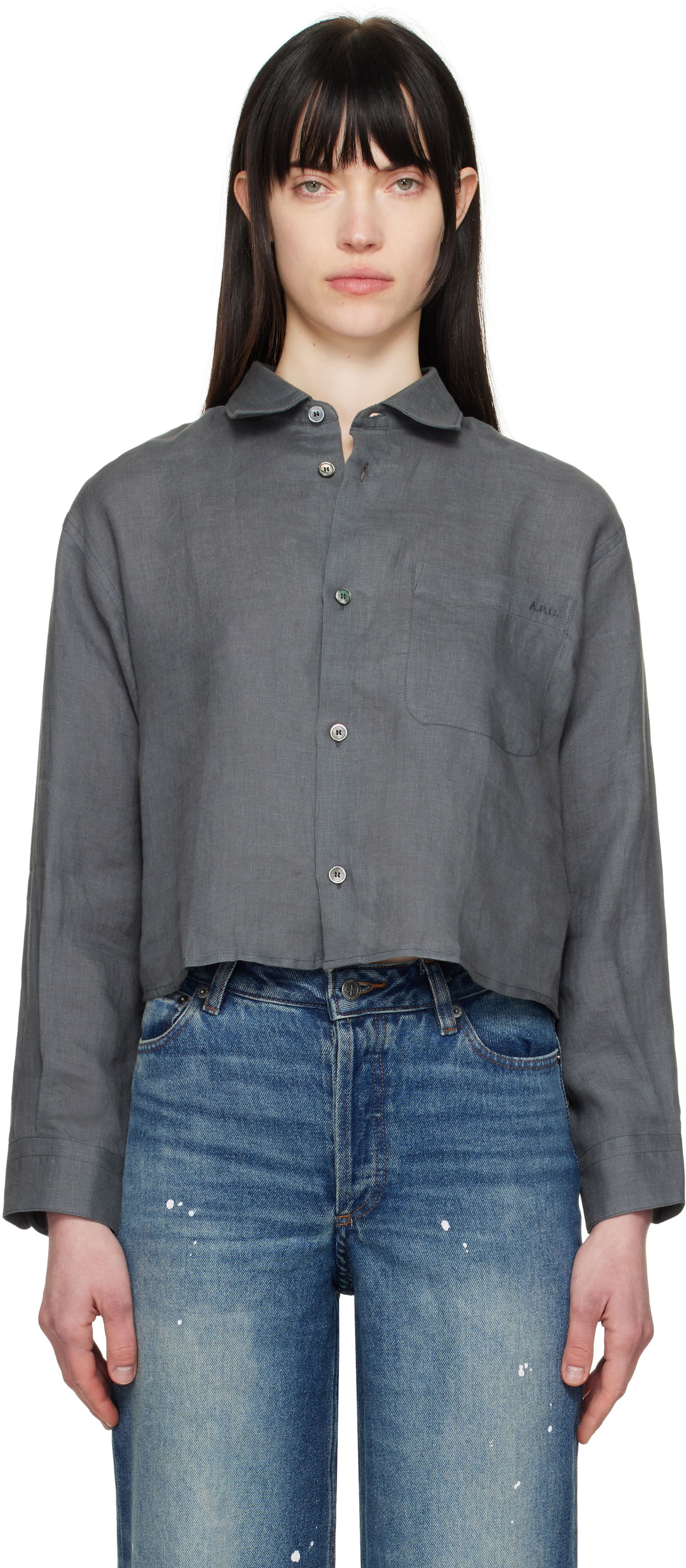 Srajce A.P.C. A.P.C. Sophie Cropped Linen Shirt Siva | LIAEK-F12627, 0