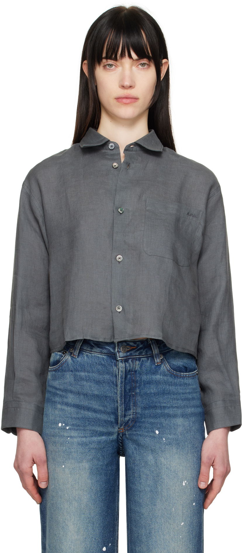 Srajce A.P.C. A.P.C. Sophie Cropped Linen Shirt Siva | LIAEK-F12627