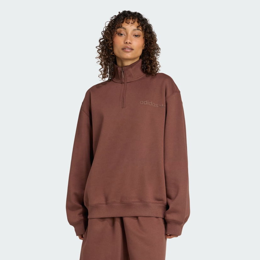 Pulover adidas Performance Essentials Linear Quarter-Zip Oversized Sweatshirt Rjava | JW1023