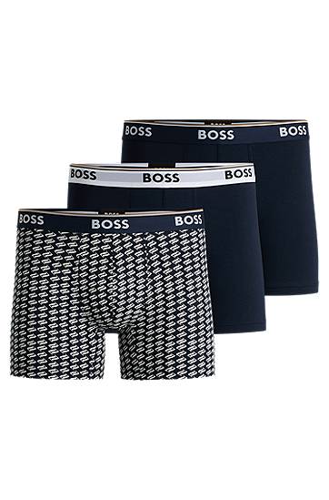 Boksarice BOSS BOSS Three-Pack Stretch-Cotton Boxer Briefs with Logos Mornarica | 50531685