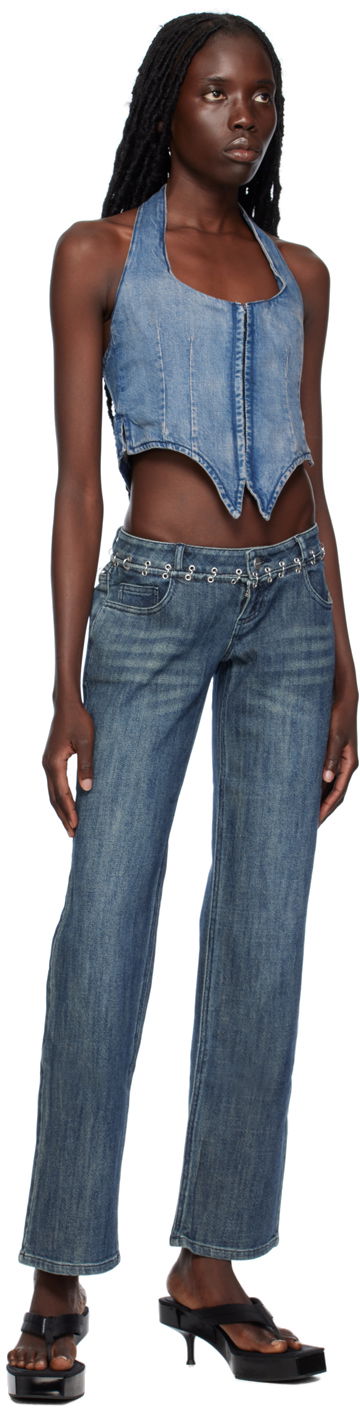 Majica brez rokavov Miaou Miaou Dani Denim Halter Corset Top Modra | 7077SD4ECH, 3