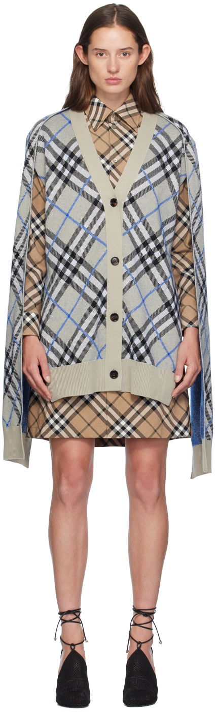 Pleteni pulover Burberry Check Cape Cardigan Bež | 8095533