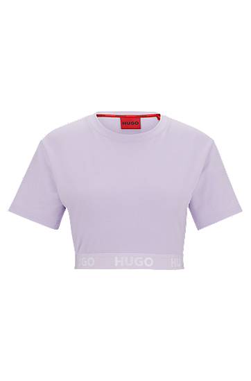 Krop-top BOSS HUGO Cotton-Blend Cropped Crew-Neck T-Shirt with Logo Waistband Lila | 50520497