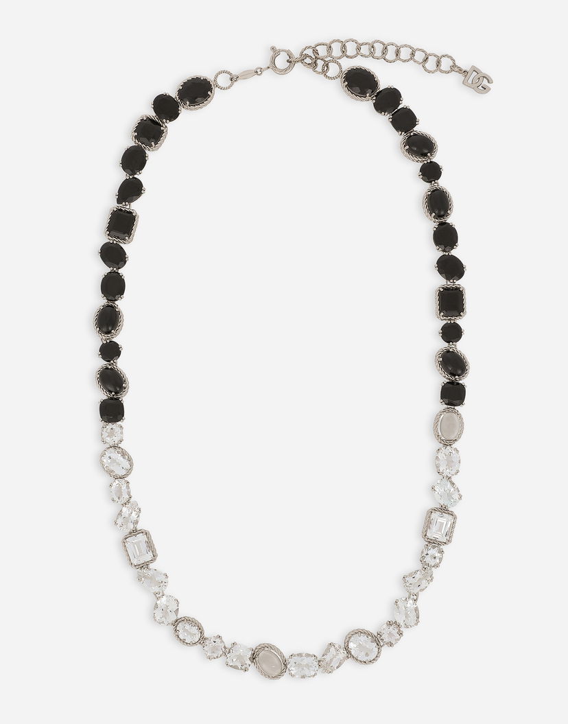 Ogrlica Dolce & Gabbana 18K White Gold Necklace with Black and Clear Crystals Črna | WNQA2GWTSQS80001