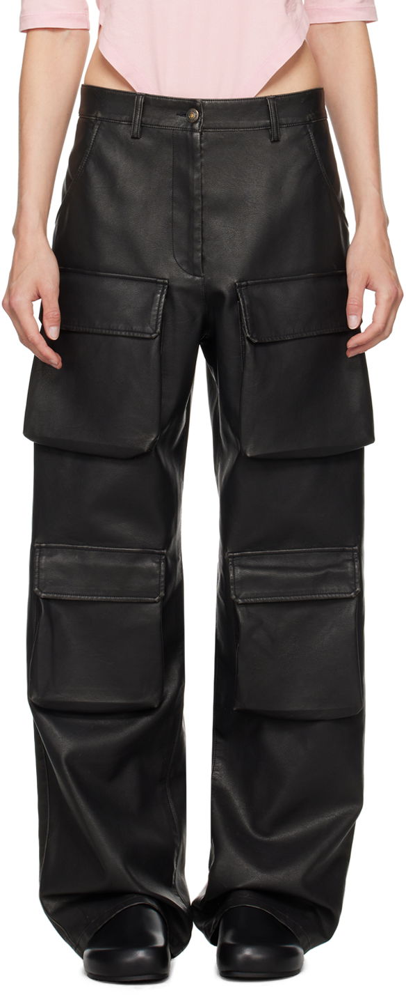 Cargo hlače MSGM Faux-Leather Cargo Pants Črna | 3741MDP16L 247622
