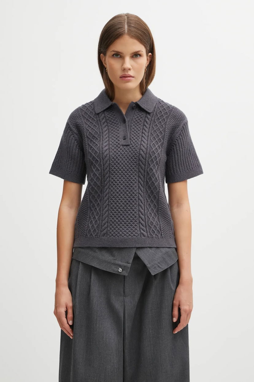 Pleteni pulover JW Anderson JW Anderson Cropped Cable Knit Polo Siva | KW1443.YN0446