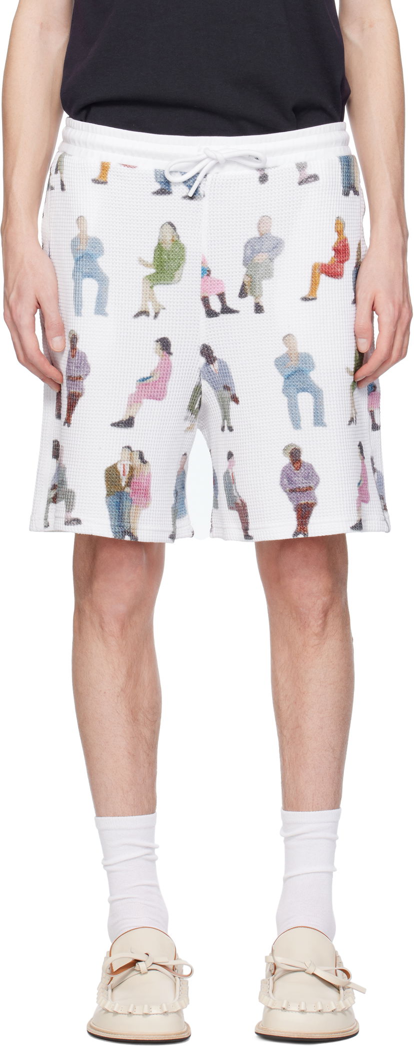 Kratke hlače JW Anderson JW Anderson Printed Waffle Shorts Bela | JR0054-PG1737