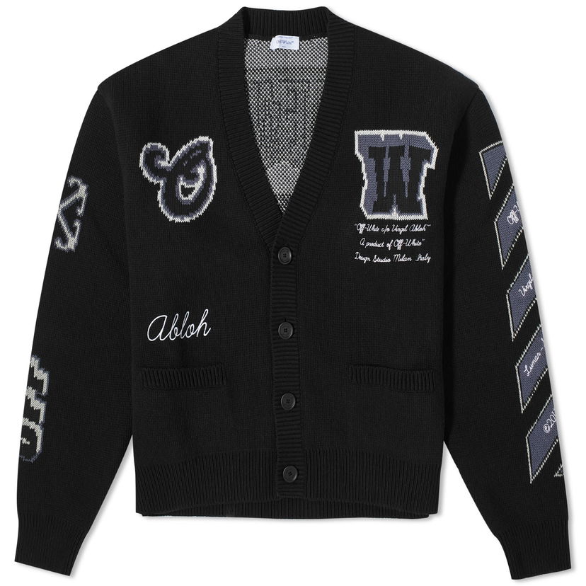 Pleteni pulover Off-White Moon Varsity Cardigan Črna | OMHB019F23KNI0021010