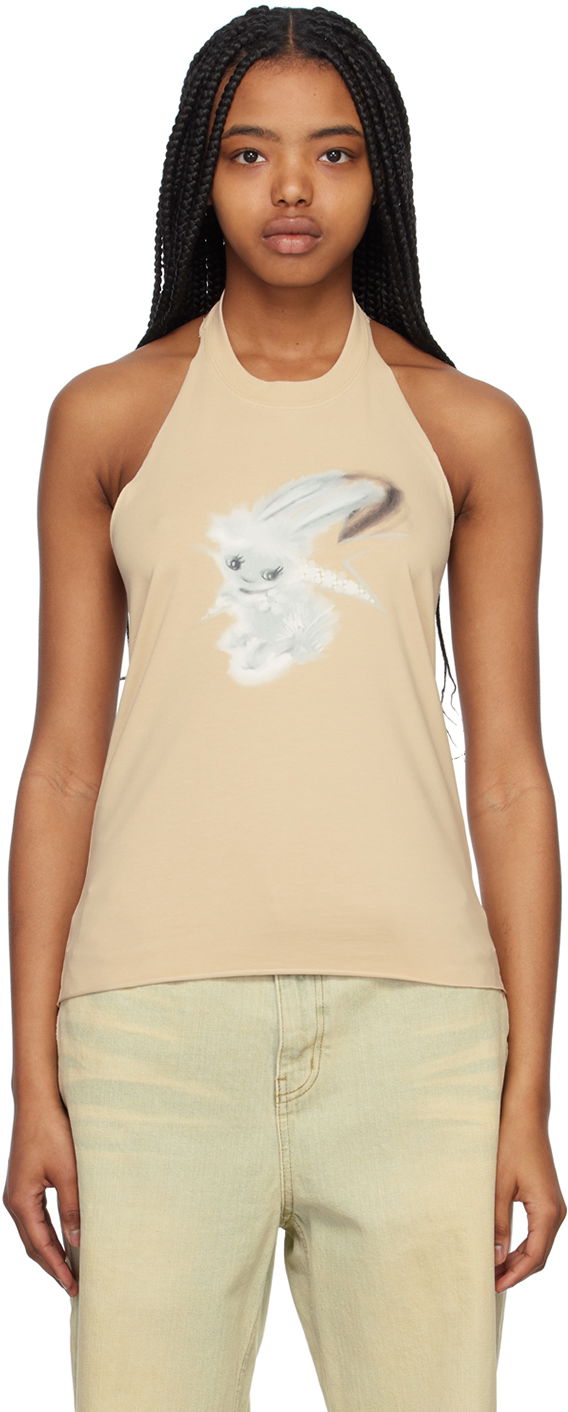 Majica brez rokavov We11done We11done Women's Halter Neck Graphic Tank Top Bež | WD-TT1-23-738-W-BG