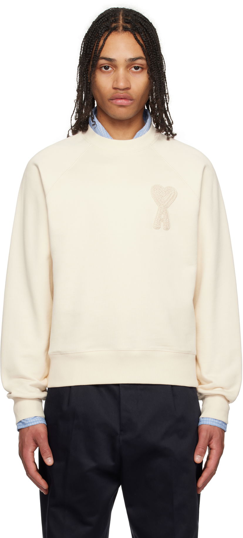 Pleteni pulover AMI AMI Paris Cotton Ami de Coeur Patch Sweatshirt Bež | USW055.747
