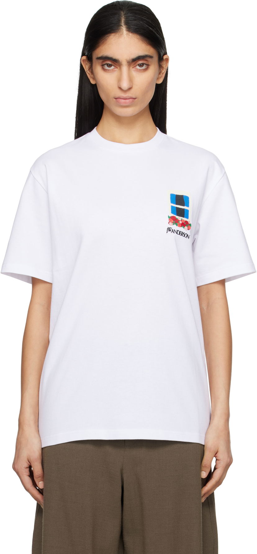 Majica JW Anderson JW Anderson Window Embroidered T-Shirt Bela | JT0283-PG1510