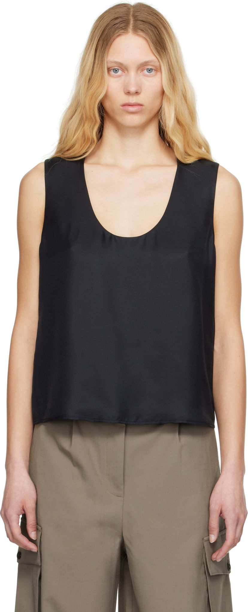 Majica brez rokavov Róhe Róhe Scoop-Neck Silk Tank Top Črna | 415-20-147