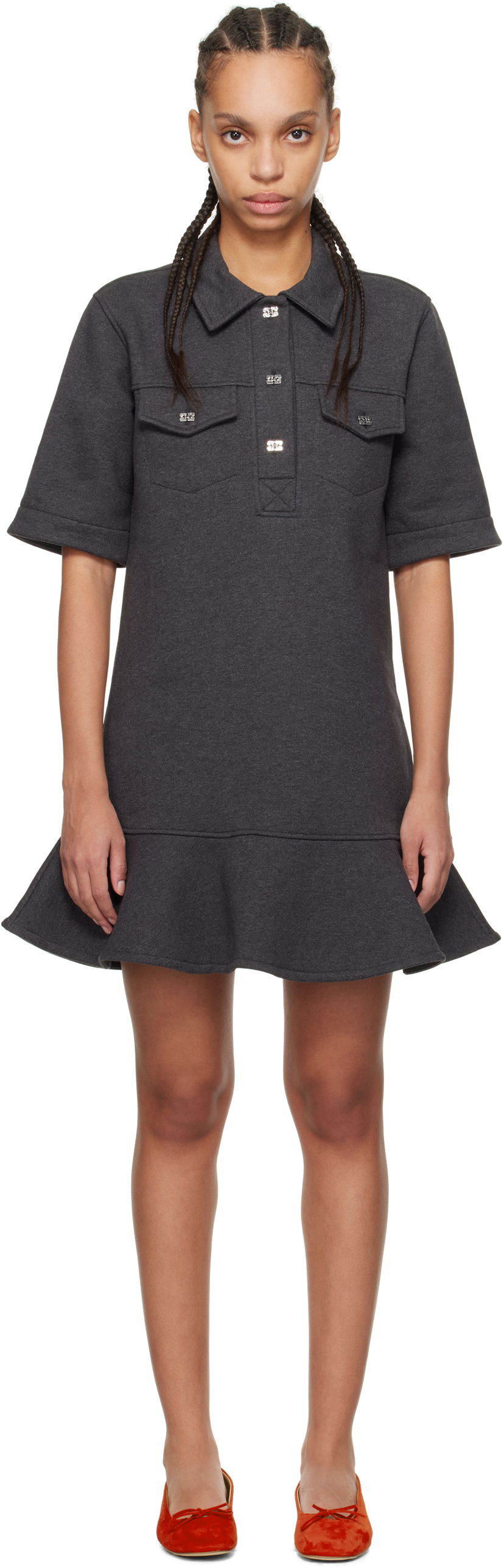 Obleke GANNI Ganni Heavy Fleece Mini Dress Siva | T4108