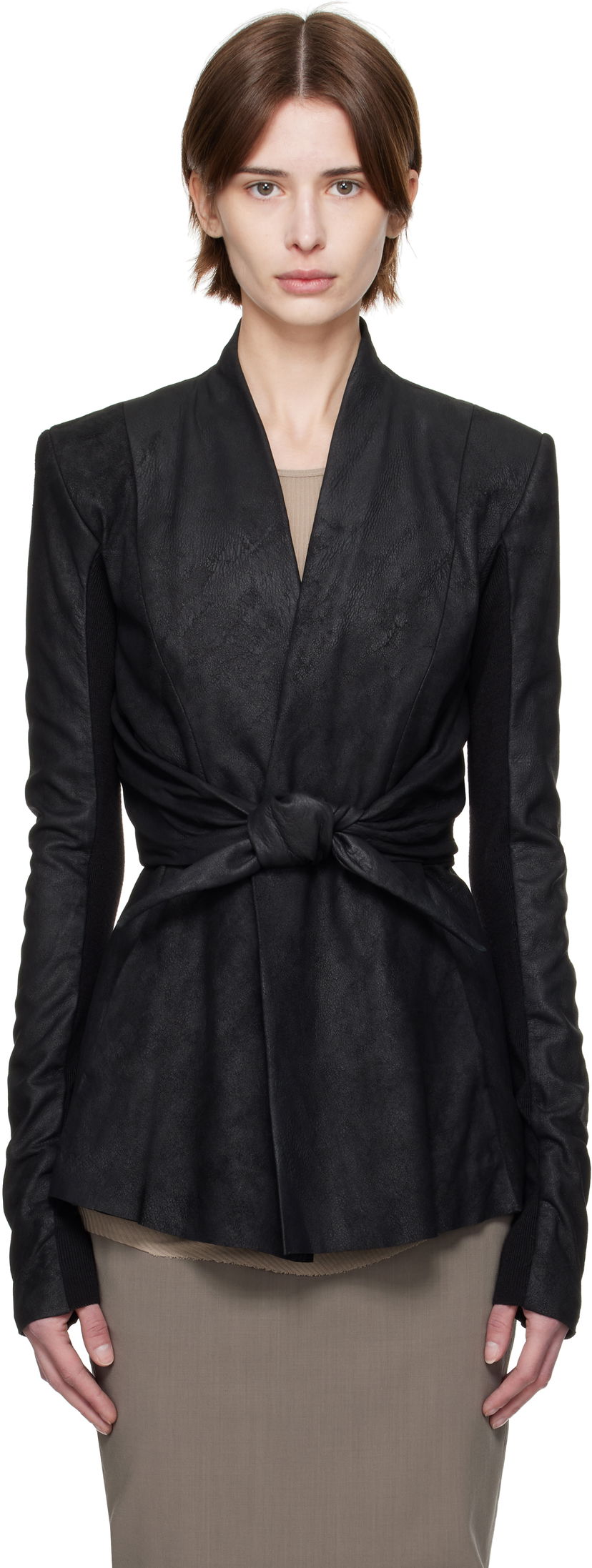 Jakna Rick Owens Rick Owens Hollywood LS Strutter Leather Jacket Črna | RP01E7700 LBA