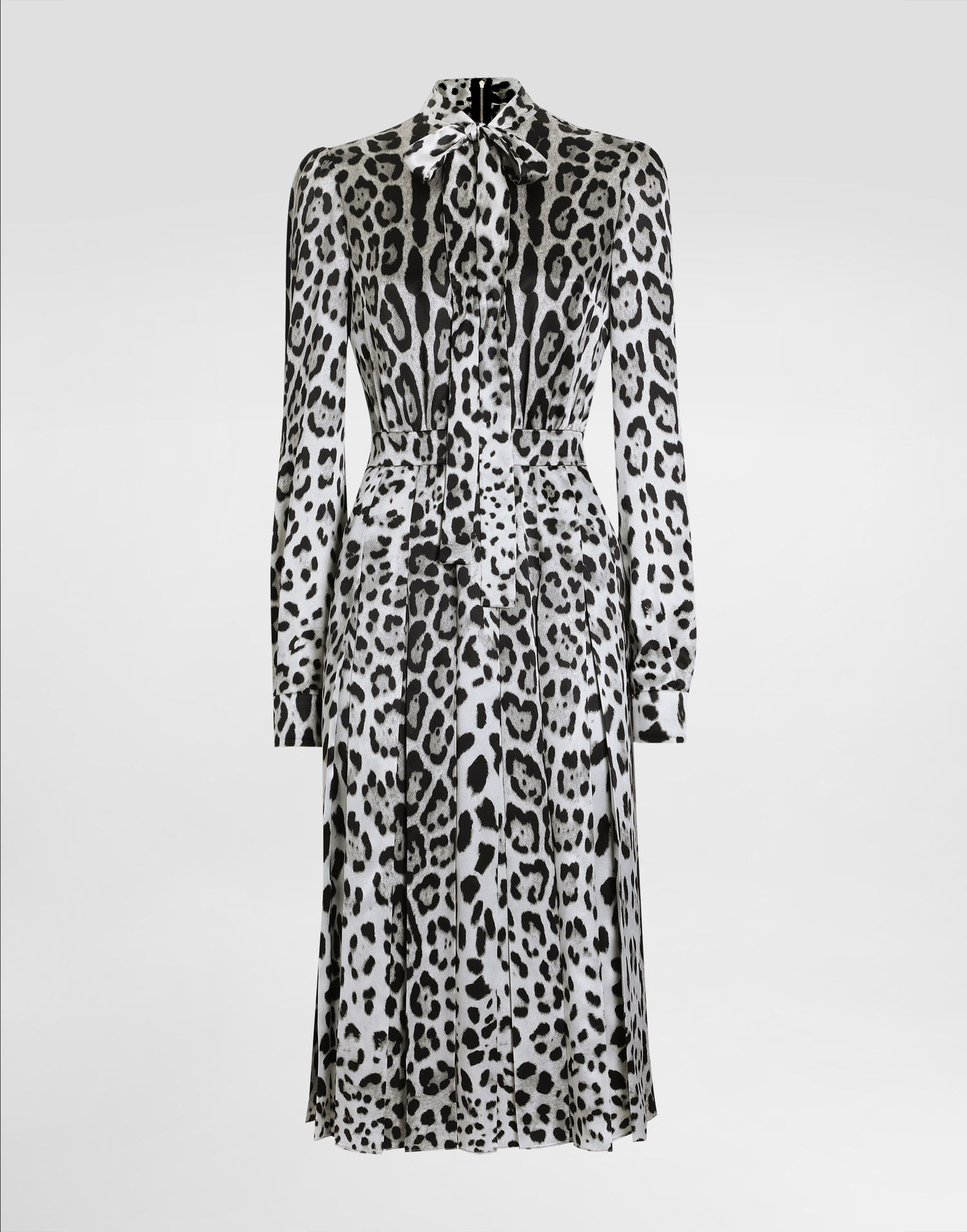 Obleke Dolce & Gabbana Satin Calf-Length Shirt Dress With Leopard Print Večbarvna | F6JQUTFS1GTHI13N, 0