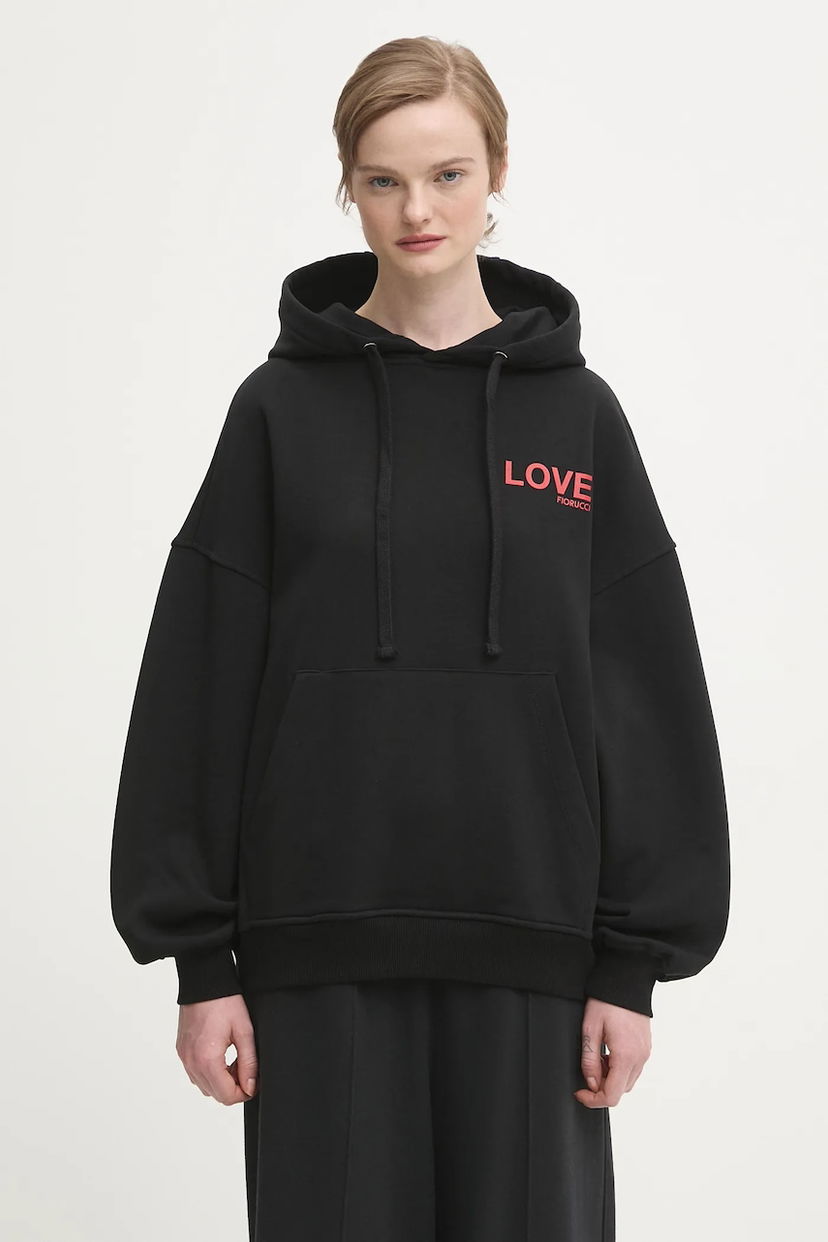Pulover Fiorucci Cotton Kissing Angels Love Print Relaxed Hoodie Črna | W25FWSHO002CJ05BK01