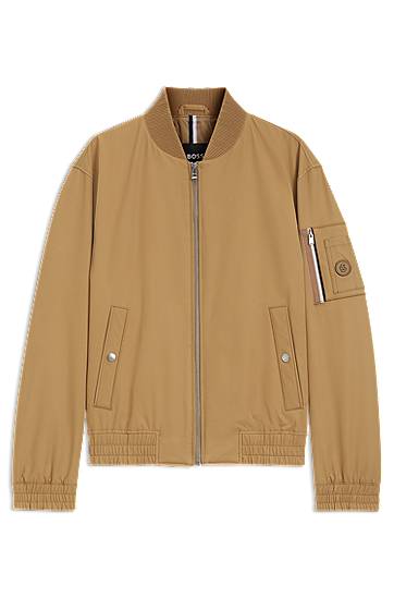 Bomber jakna BOSS Water-Repellent Bomber Jacket with Monogram Trim Bež | 50544097