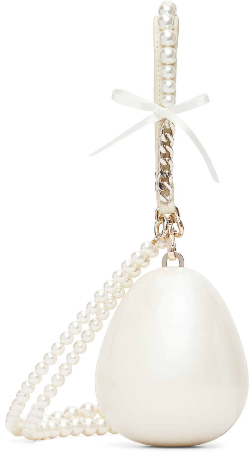 Torbica Simone Rocha Simone Rocha Pearl & Chain Strap Pearl Egg Bag Bela | BAG110ECBOW 0773