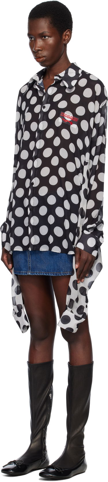 Srajce Charles Jeffrey Loverboy Charles Jeffrey LOVERBOY Polka Dot Tie-Front Blouse Črna | 54070301, 3