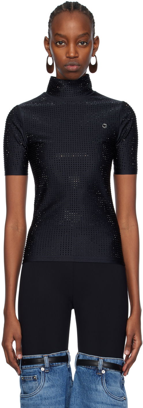 Pleteni pulover Coperni Coperni Crystal Embellished Mock Neck Top Črna | COPJS20BIS855