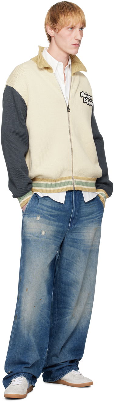Pleteni pulover MAISON KITSUNÉ Maison Kitsuné Knitted College Bomber Jacket Bež | OM02131KT1139, 3